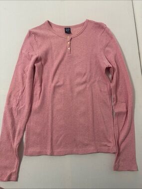 GAP Pink Ribbed Long-Sleeve Henley Top